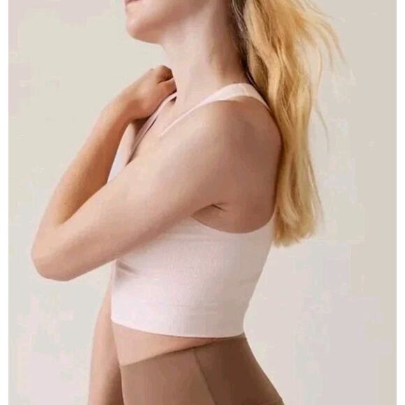 Athleta Aurora Seamless Crop Ribbed Tank Rosy Tint Light Pink V Neck Womens XXS - Picture 3 of 9
